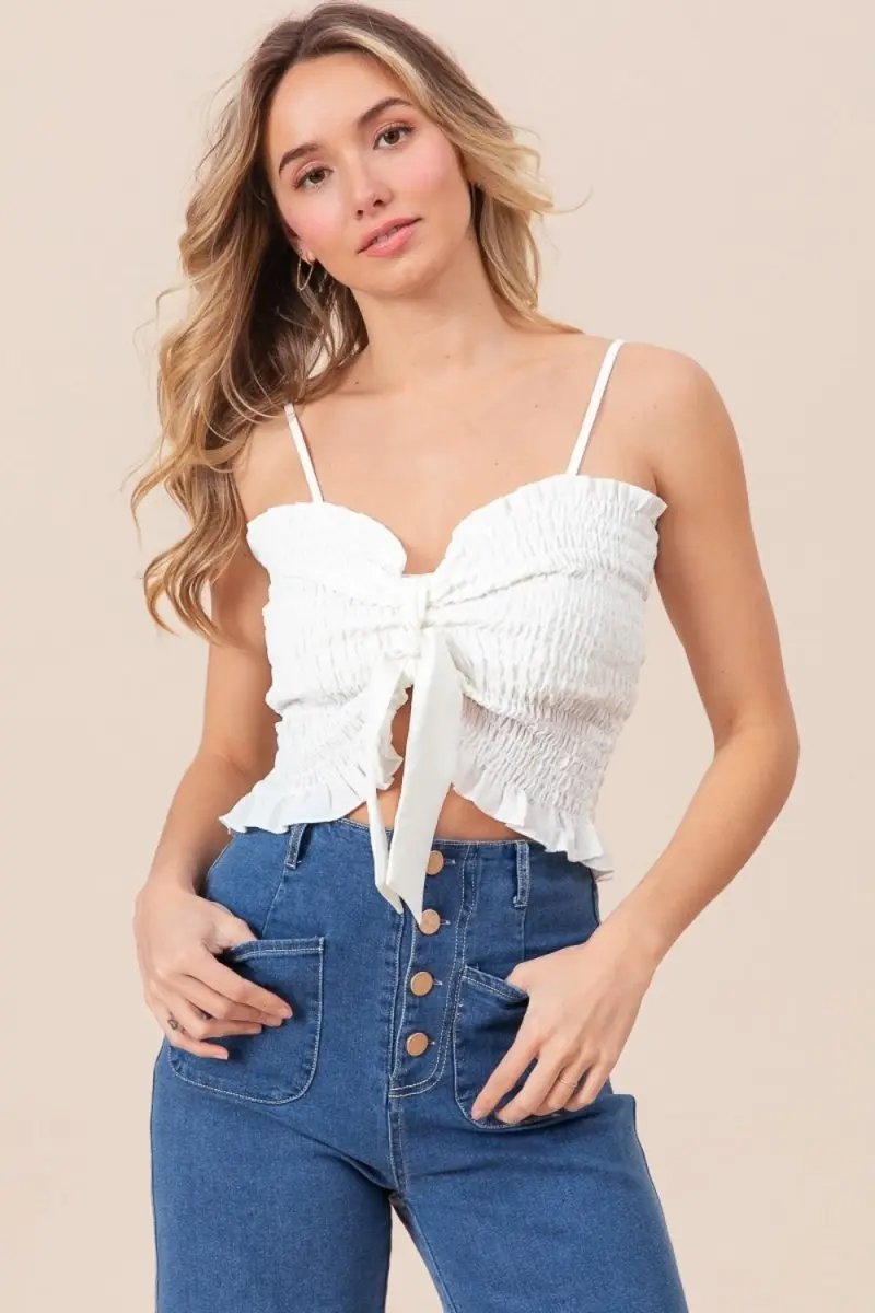 BiBi Ruffled Smocked Ribbon Detail Cami for Women - Love Salve